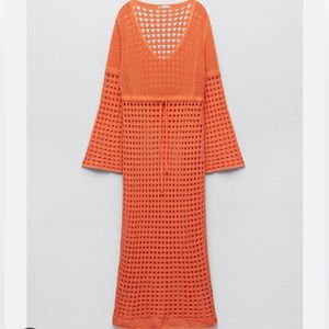 Zara orange crochet maxi dress